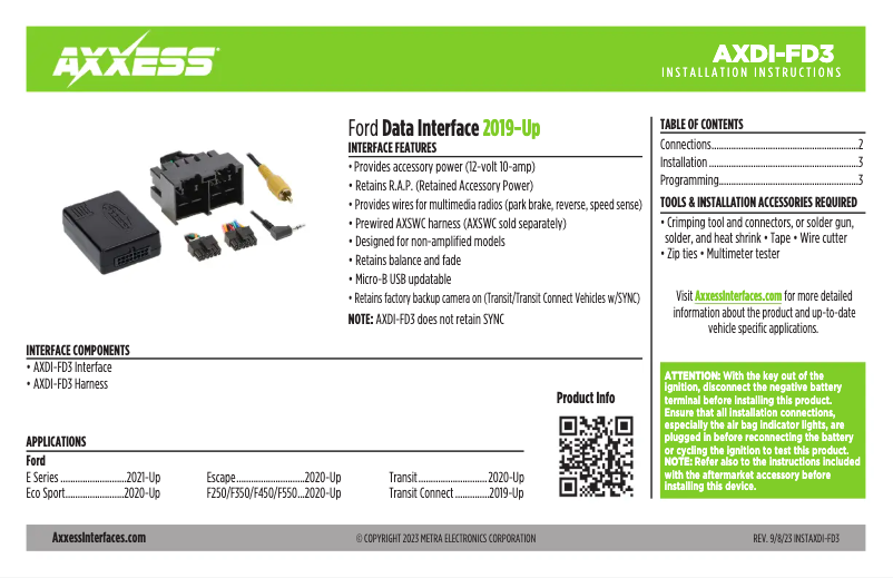First page image of the manual for AXDI-FD3