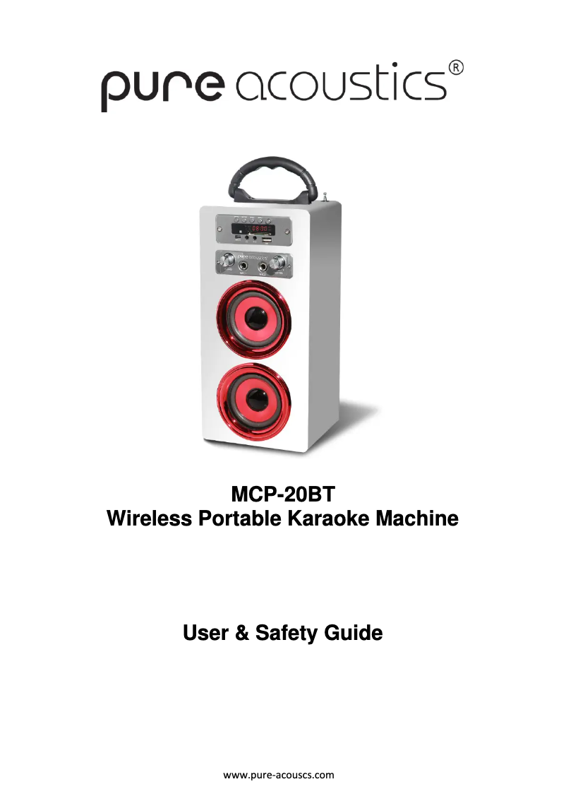 Page 1 of the manual User Manual Pure Acoustics MCP-20BT