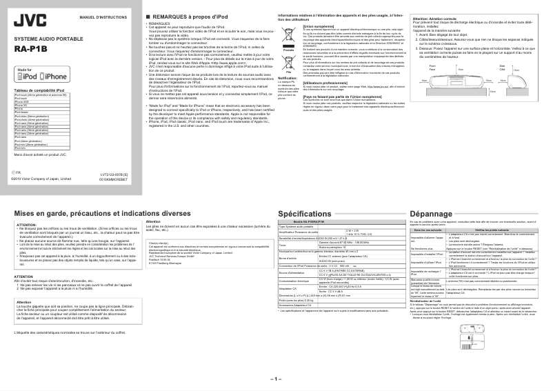 First page image of the manual for RA-P1B E