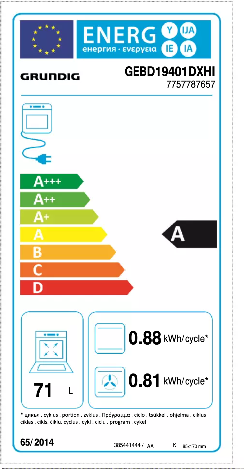 Page 1 of the manual Energy Label Grundig GEBD19401DXHI
