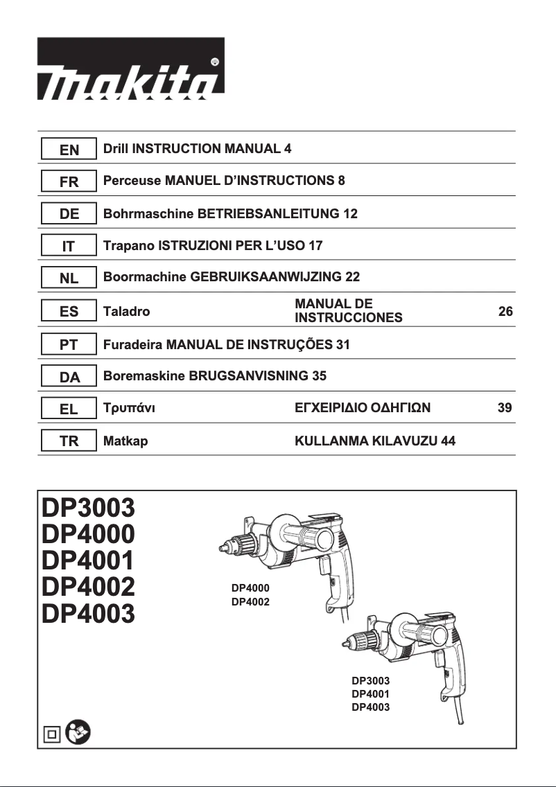 Page 1 of the manual User Manual Makita DP3003