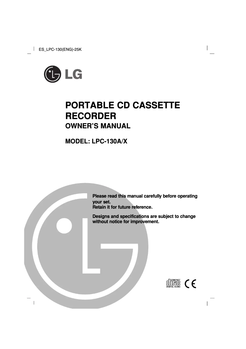 Page 1 of the manual User Manual LG LPC-130A