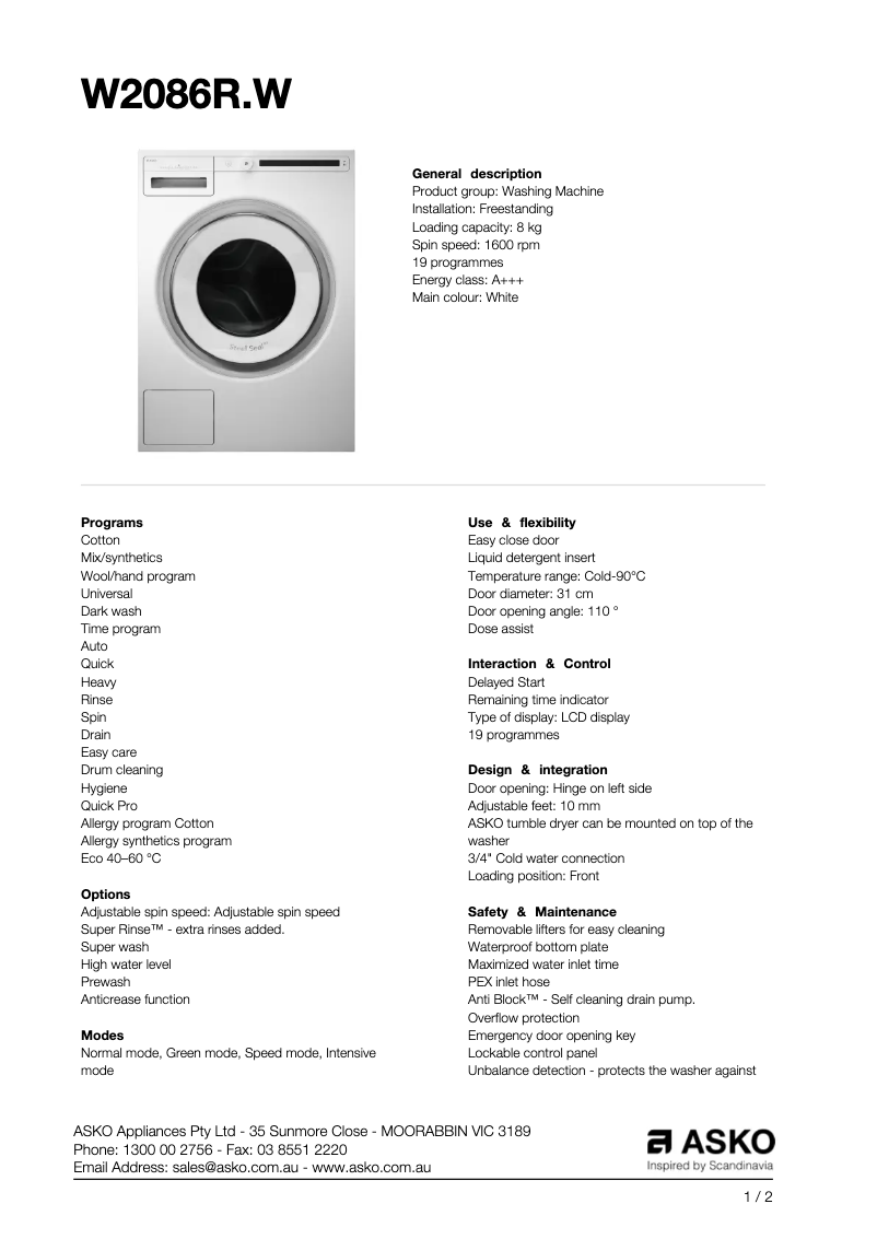 First page image of the manual for W2086R