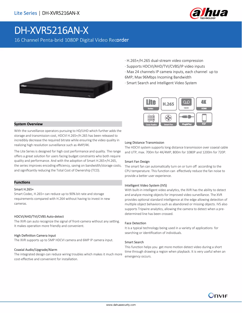 Page 1 of the manual Technical Sheet Dahua Technology XVR5216AN-X