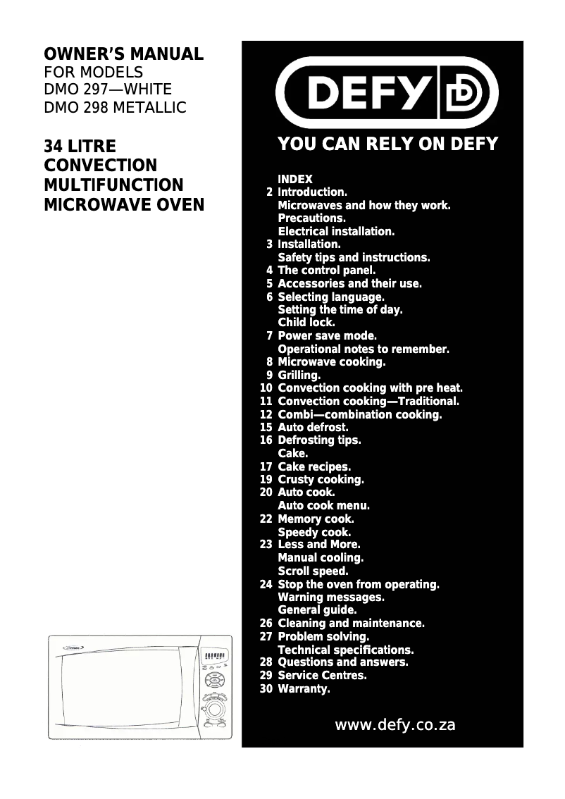 Page 1 of the manual User Manual Defy DMO 298