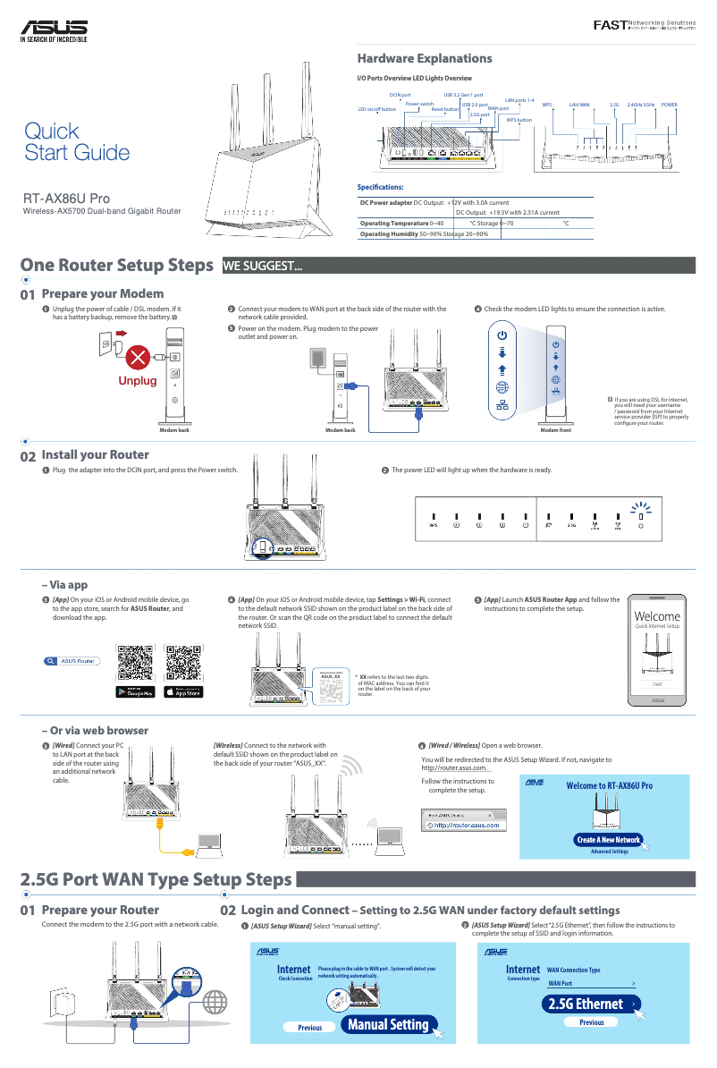 Page 1 of the manual Quick Start Guide Asus RT-AX86U Pro