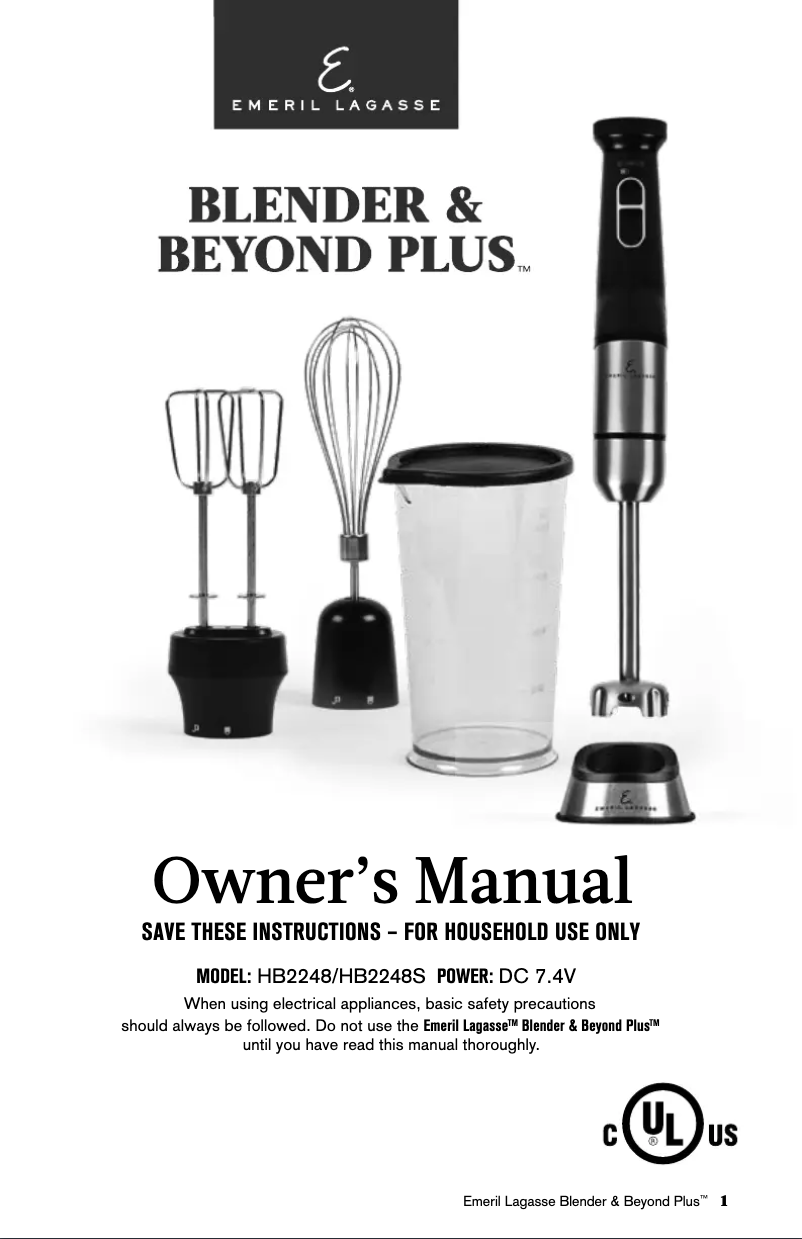 Page 1 of the manual User Manual Emeril Lagasse Blender & Beyond Plus HB2248S