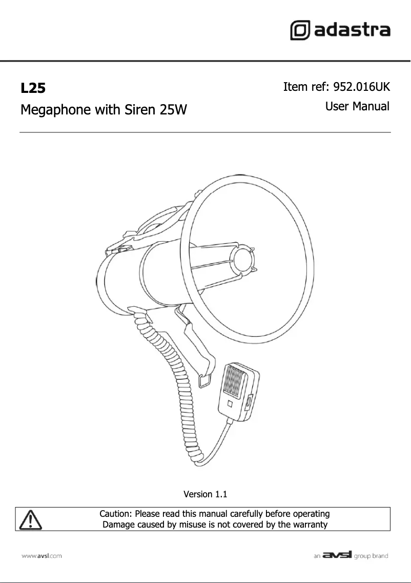 Page 1 of the manual User Manual Adastra L25