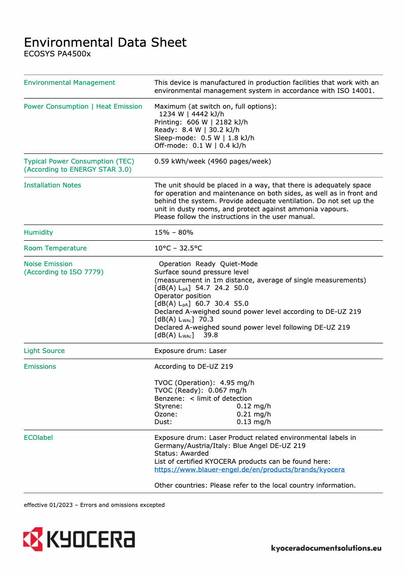 First page image of the manual for ECOSYS PA4500x