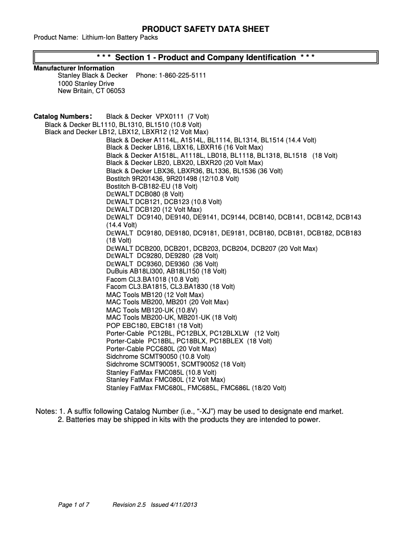 Page 1 of the manual Technical Sheet Black & Decker LHT2436