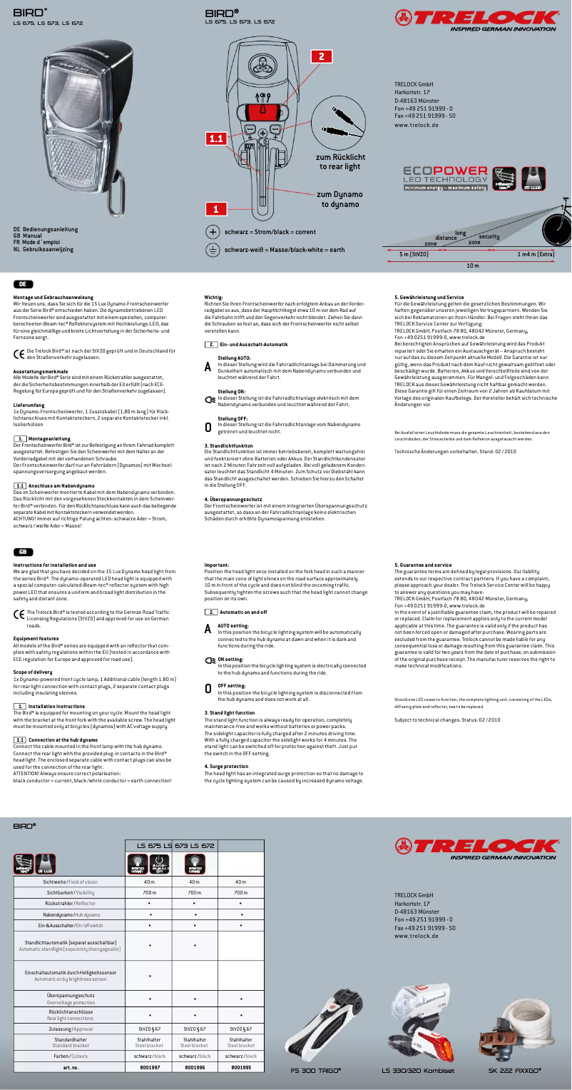 Page 1 of the manual User Manual Trelock LS 675