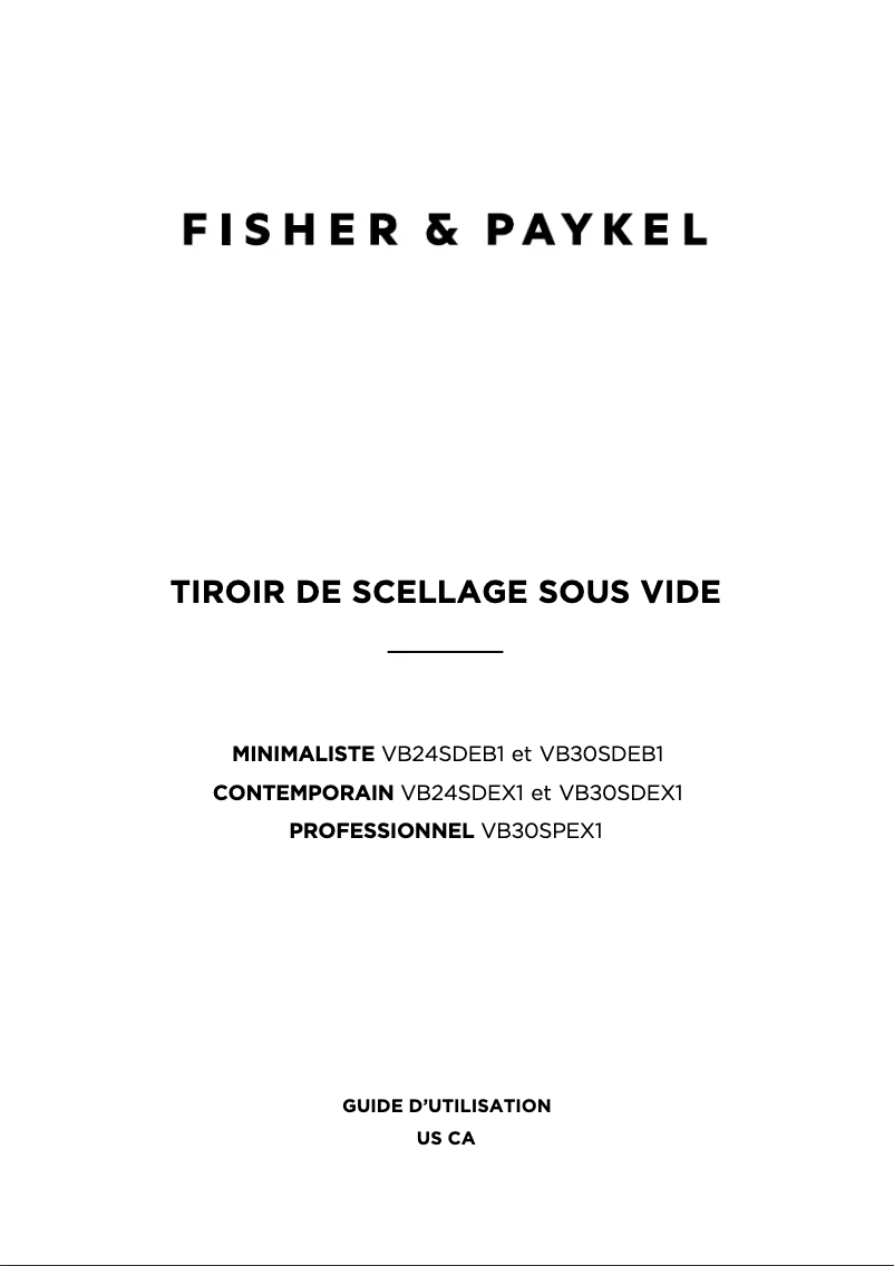 Page 1 of the manual User Manual Fisher & Paykel VB24SDEX1