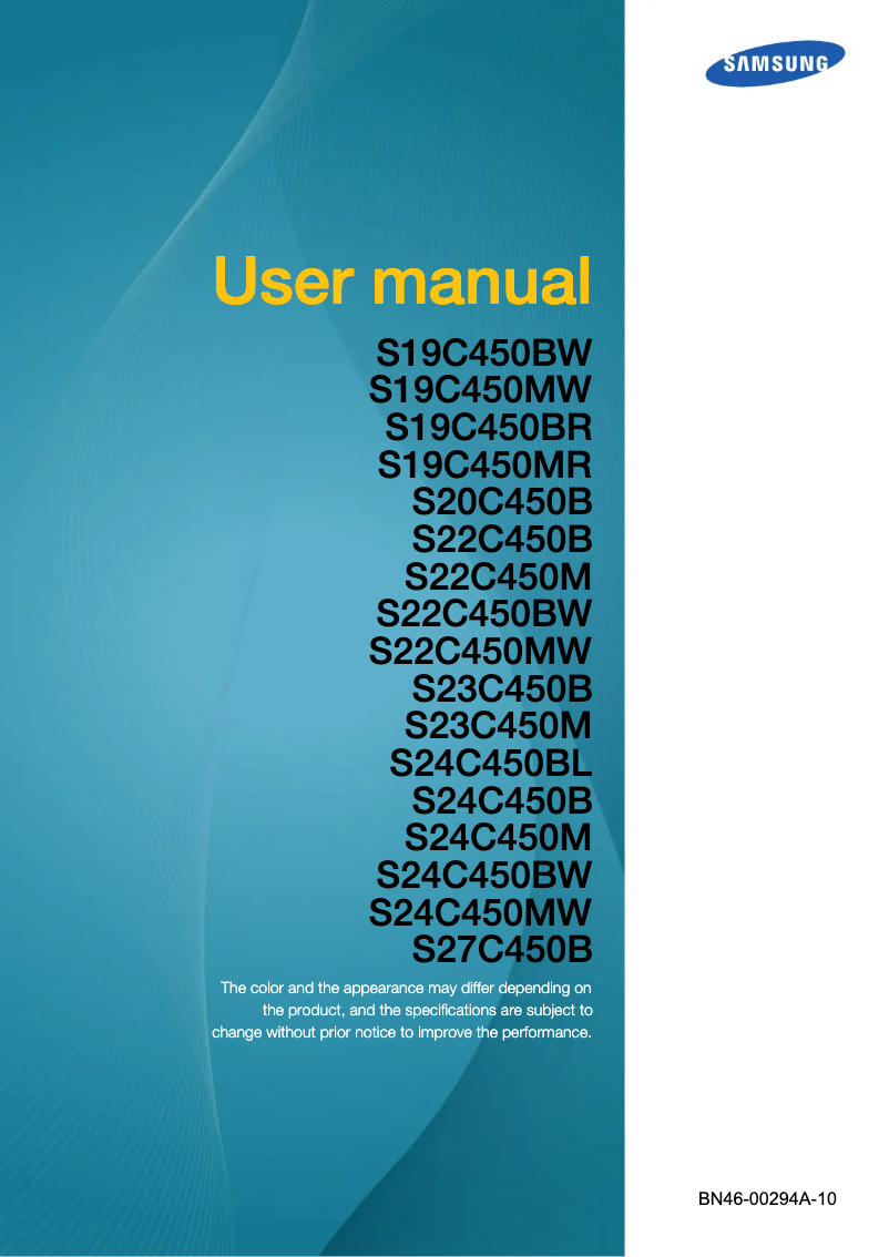First page image of the manual for SyncMaster S22C450MW