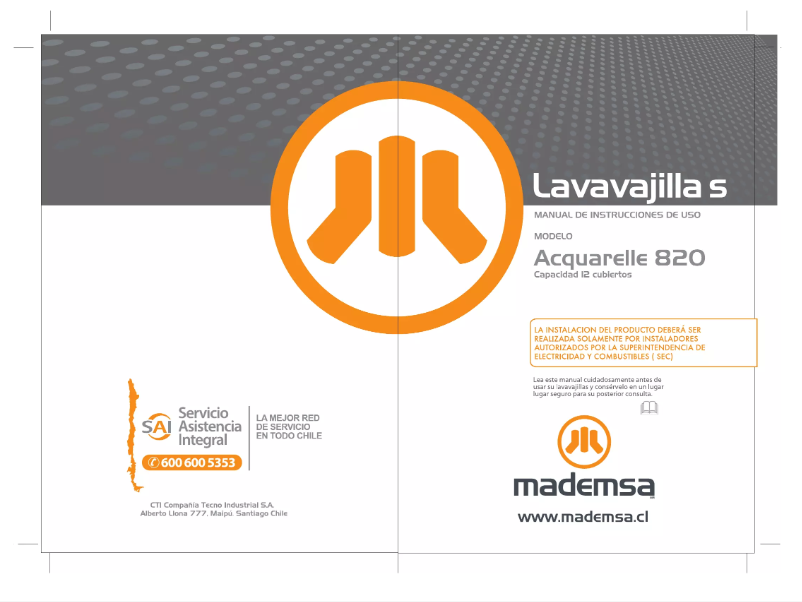 First page image of the manual for Acquarelle 820