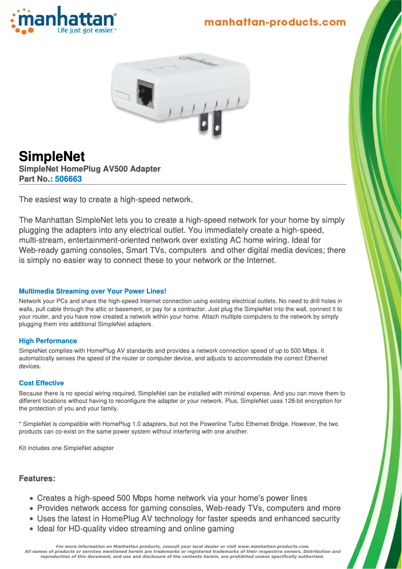 First page image of the manual for SimpleNet
