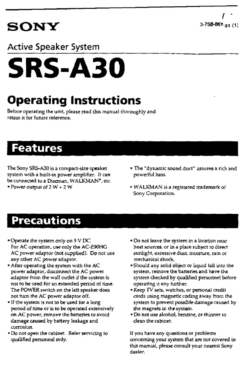 First page image of the manual for SRS-A30