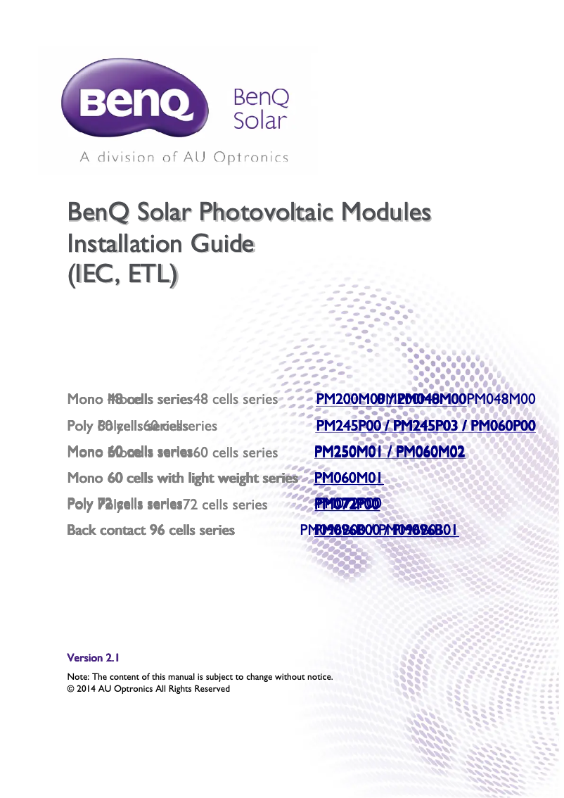 Page 1 de la notice Manuel utilisateur BenQ PM245P03