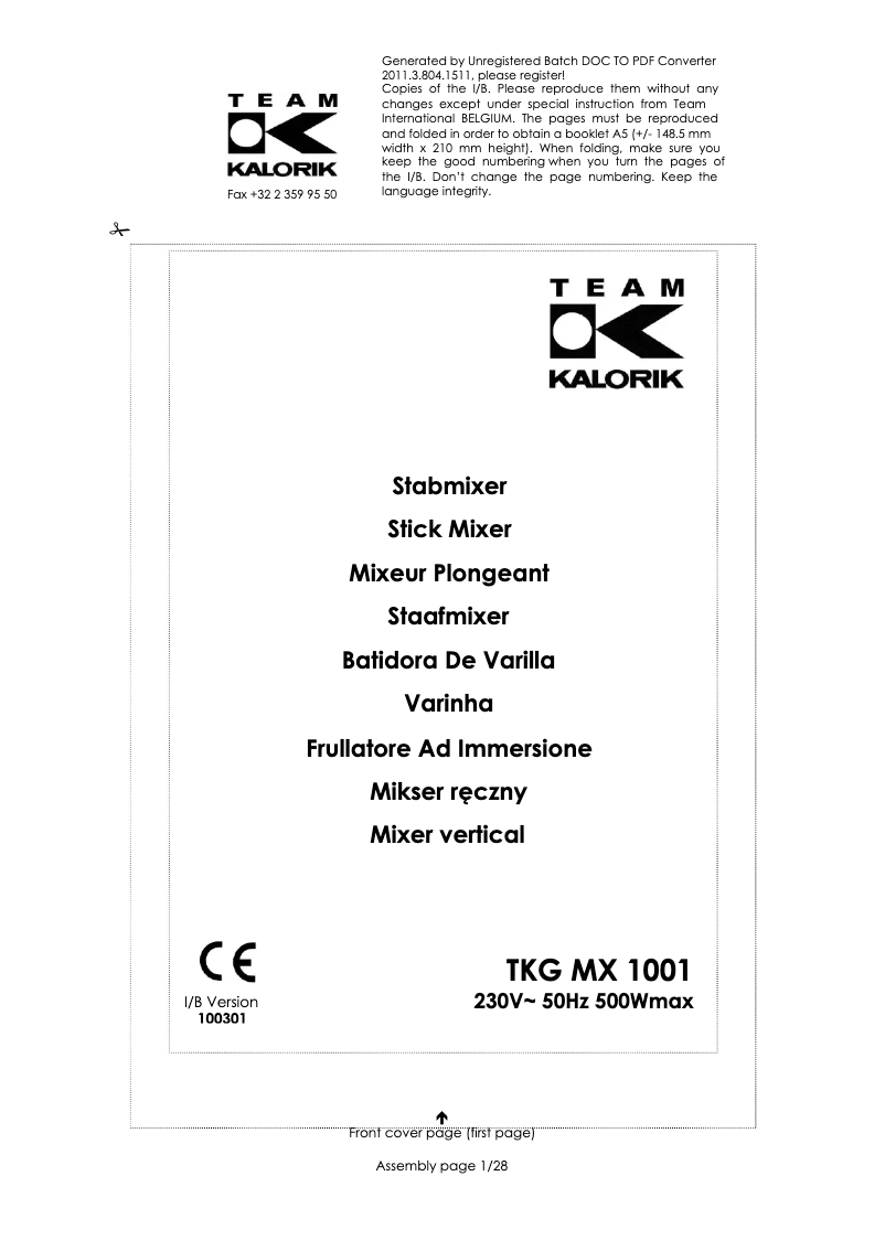 Page 1 of the manual User Manual Kalorik TKG MX 1001