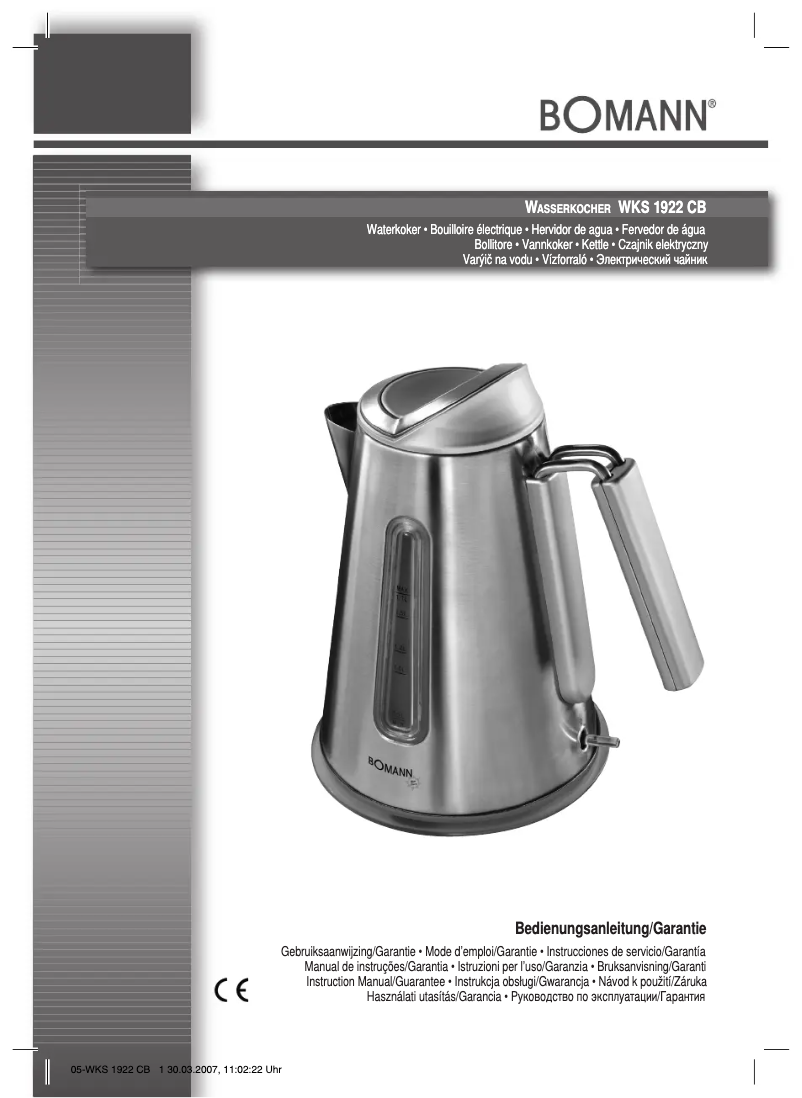 First page image of the manual for WKS 1922 CB