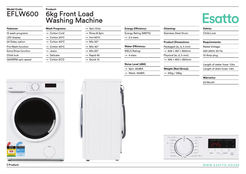 First page image of the manual for EFLW600