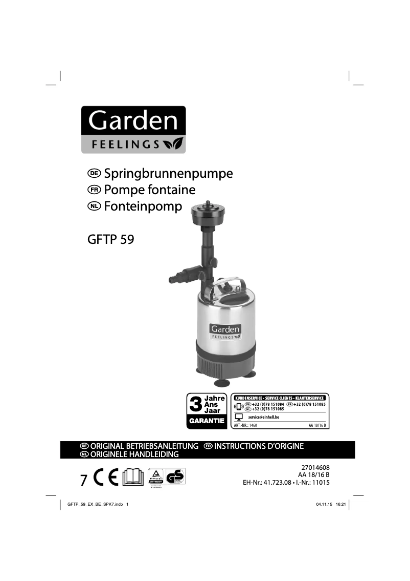 Page 1 of the manual User Manual Garden Feelings GFTP 59