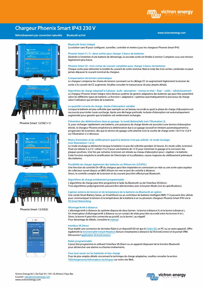 Page 1 of the manual Technical Sheet Victron Energy Phoenix Smart IP43