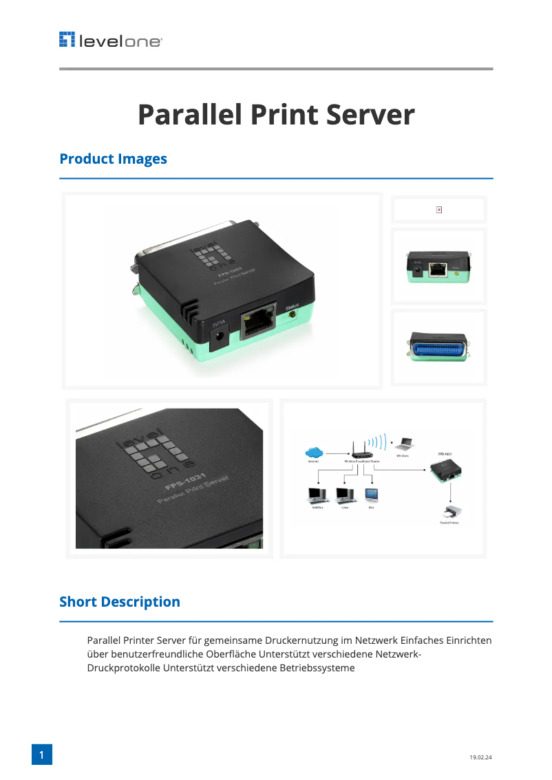 Page 1 of the manual Technical Sheet LevelOne FPS-1031