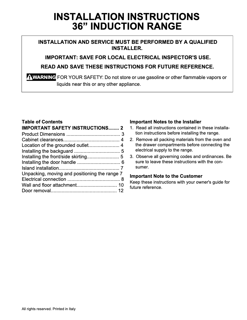 First page image of the manual for PCFI3668AF