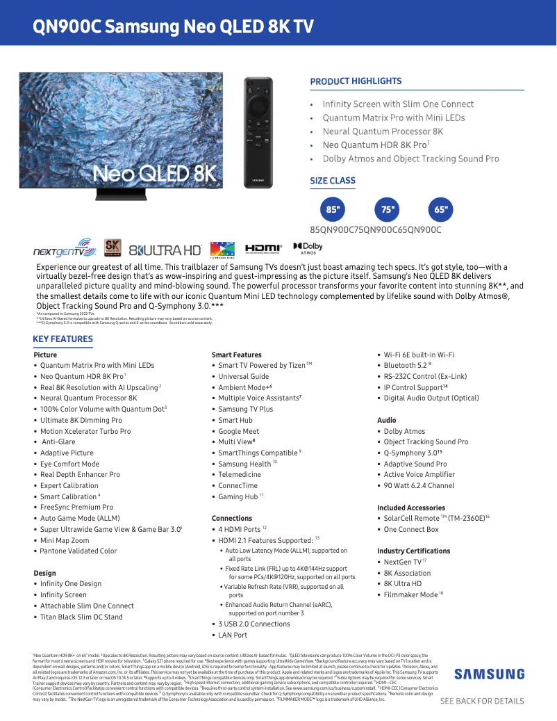 Page 1 of the manual Technical Sheet Samsung QN65QN900CF