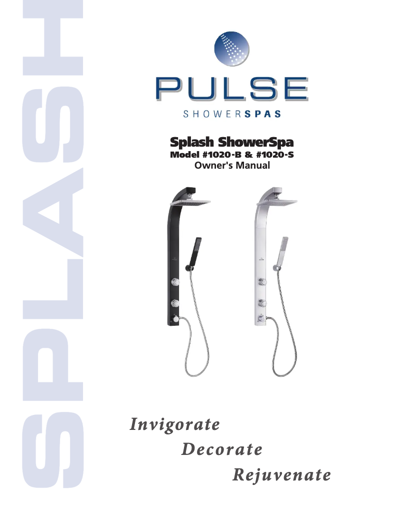 Page 1 de la notice Manuel utilisateur Pulse ShowerSpas Splash ShowerSpa 1020-S