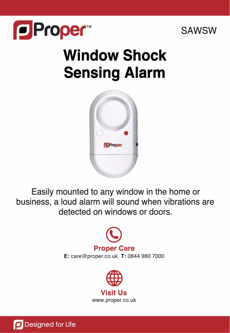 First page image of the manual for Window Shock Sensing Alarm
