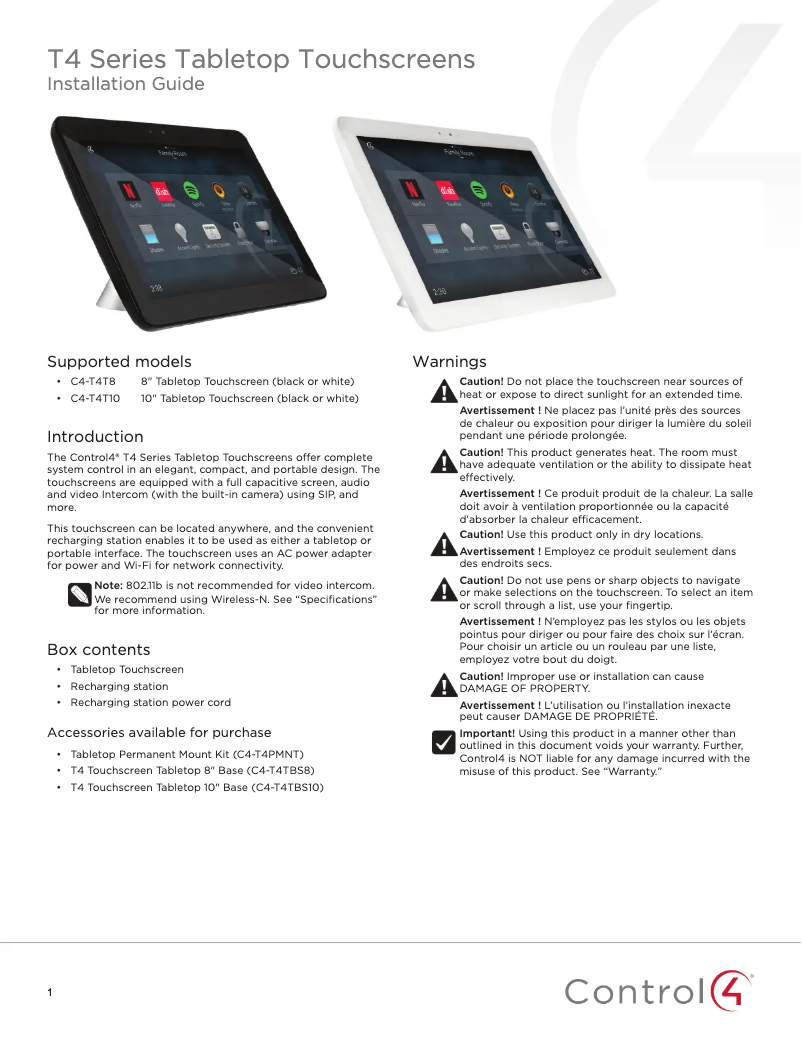 Page 1 of the manual Installation Guide Control4 C4-T4T10
