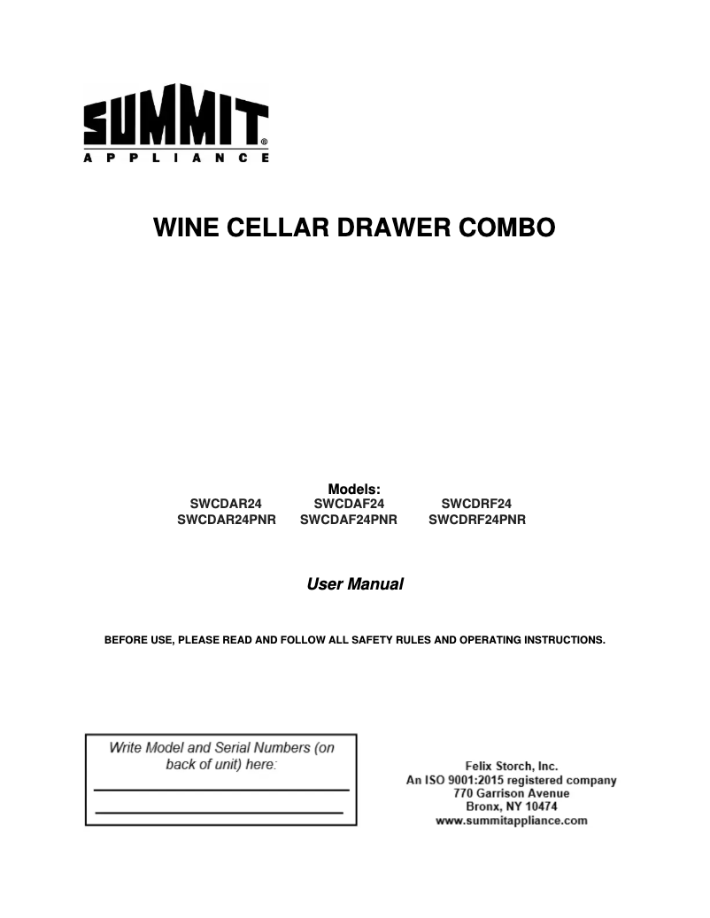 Page 1 of the manual User Manual Summit SWCDAF24PNR