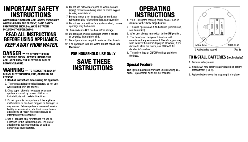 Page 1 of the manual User Manual Conair BEH17