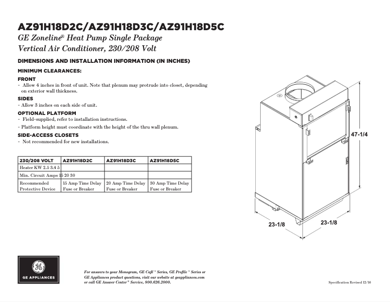 Page 1 of the manual Technical Sheet GE AZ91H18D3C