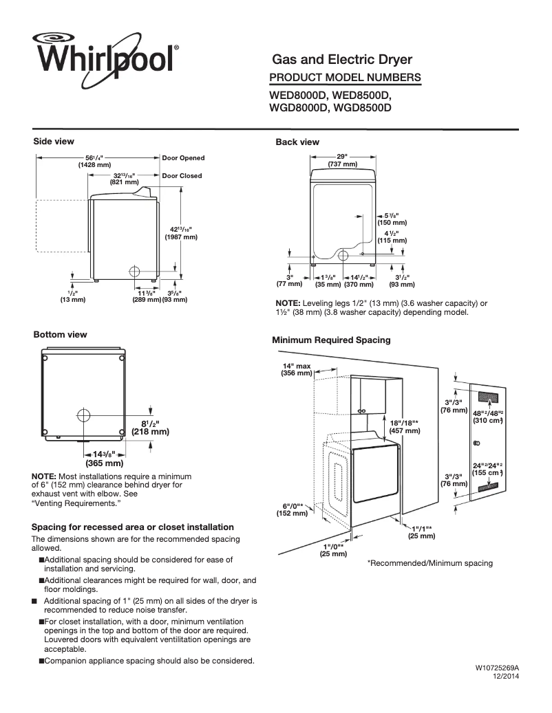 Page 1 of the manual Technical Sheet Whirlpool WGD8500D