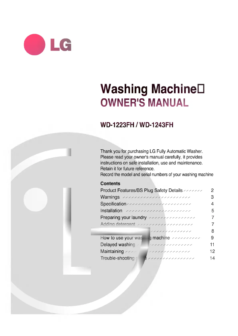 First page image of the manual for WD-1243FH