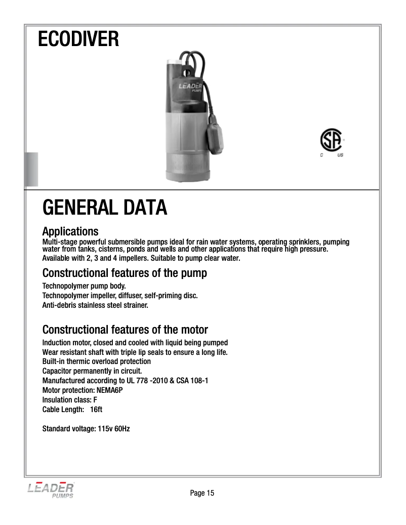 First page image of the manual for ECODIVER