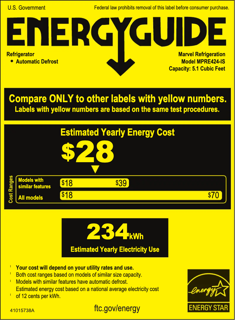 Page 1 of the manual Energy Label Marvel MPRE424IS31A