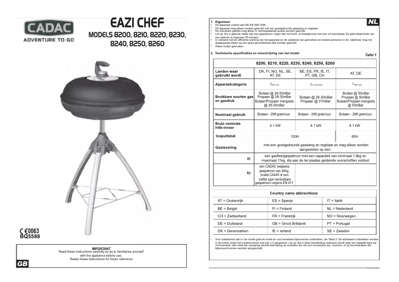 Page 1 of the manual User Manual Cadac Eazi Chef 8260