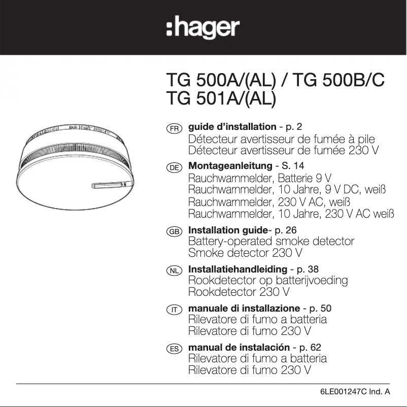 Page 1 of the manual Instructions / Assembly Hager TG500B
