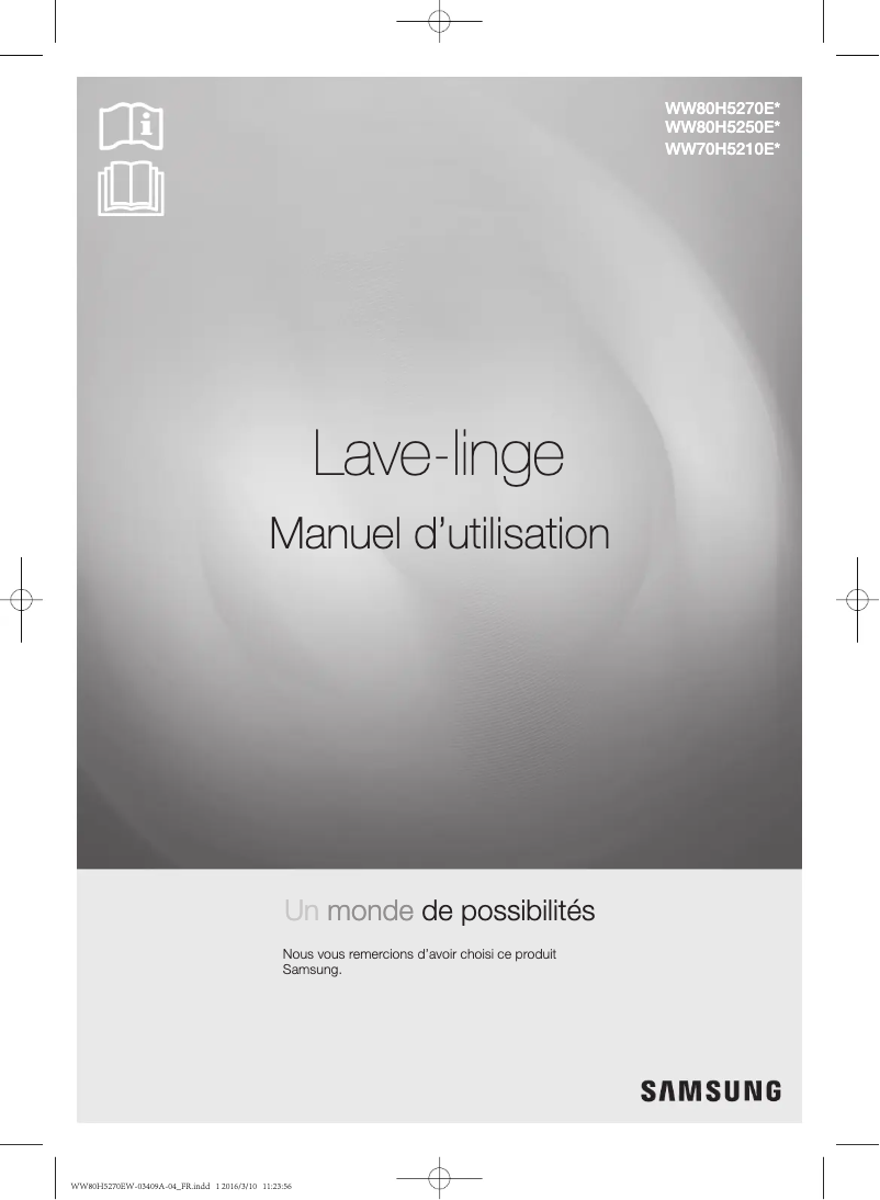 First page image of the manual for WW70H5210ES