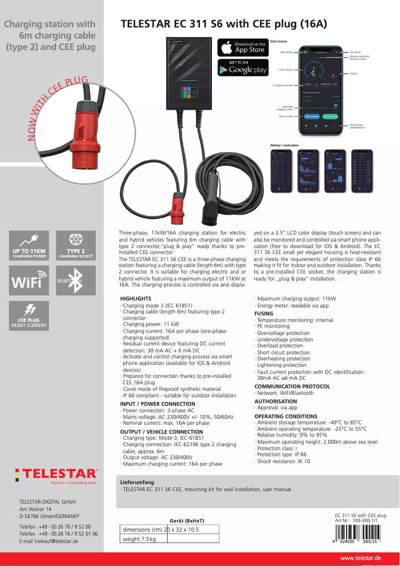 Page 1 of the manual Technical Sheet Telestar EC 311 S6 CEE