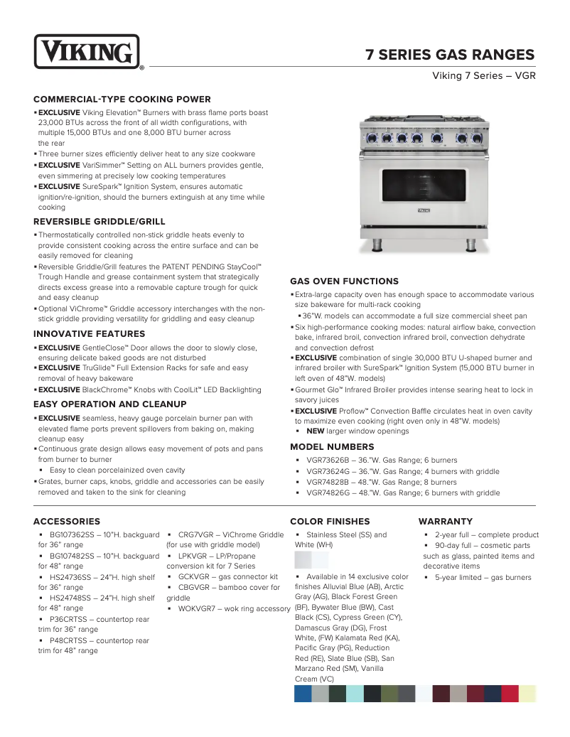 Page 1 of the manual Technical Sheet Viking VGR74828BWHLP