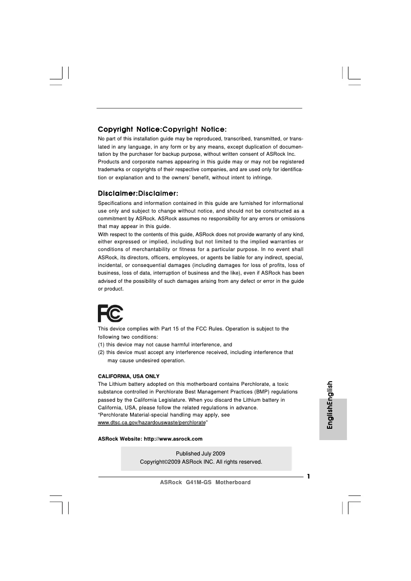 Page 1 of the manual User Manual Asrock G41M-GS