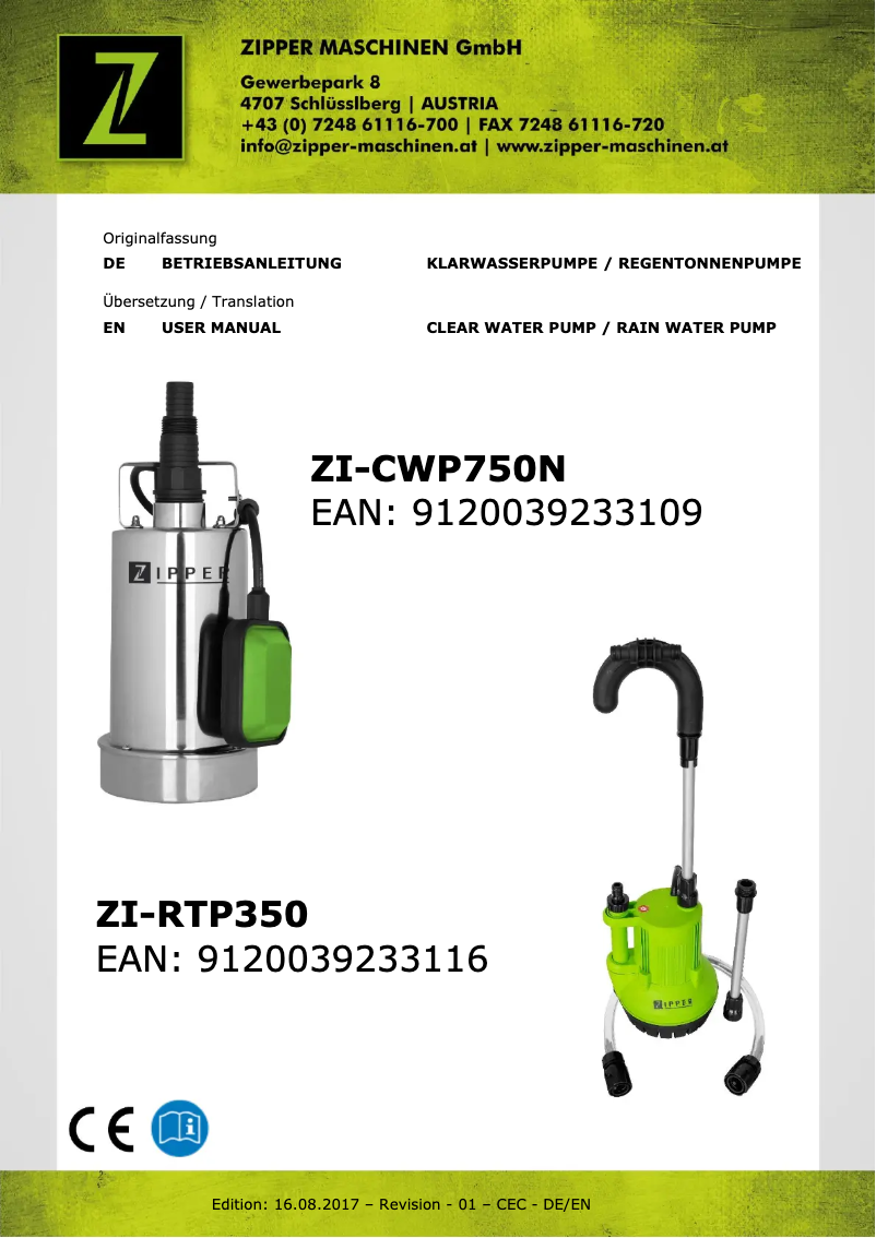 First page image of the manual for ZI-CWP750N