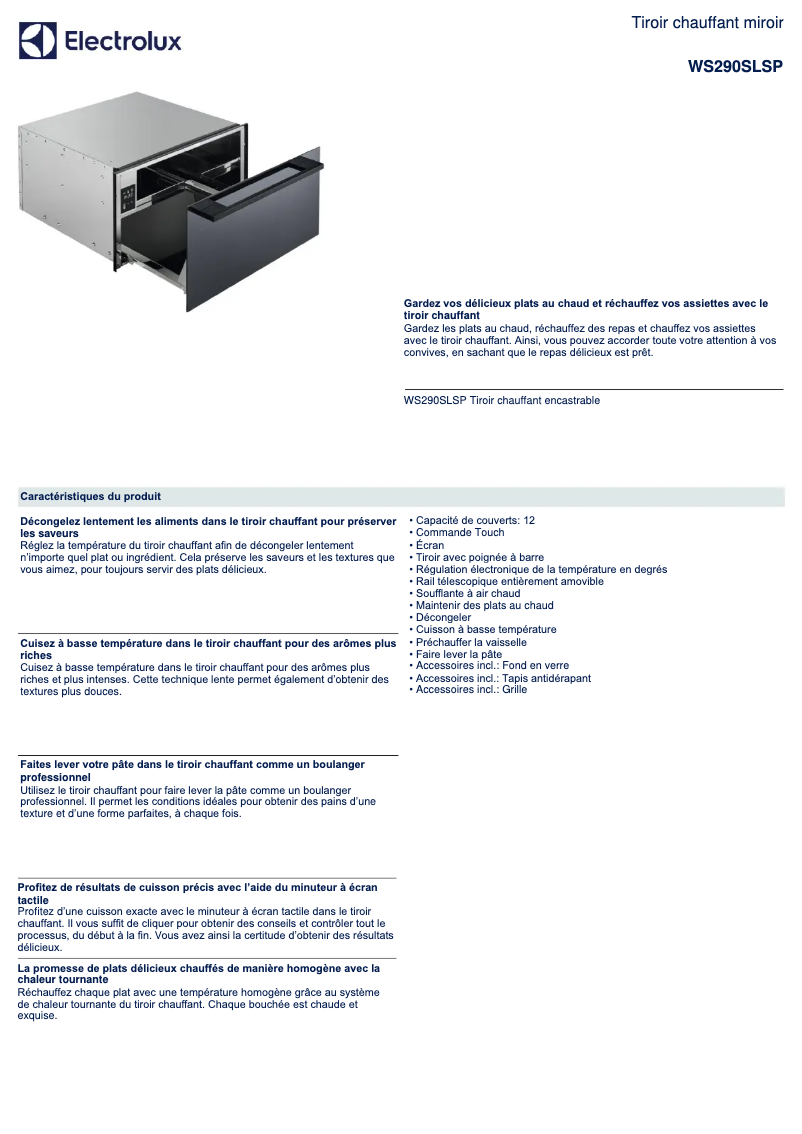 Page 1 of the manual Technical Sheet Electrolux WS290SLSP