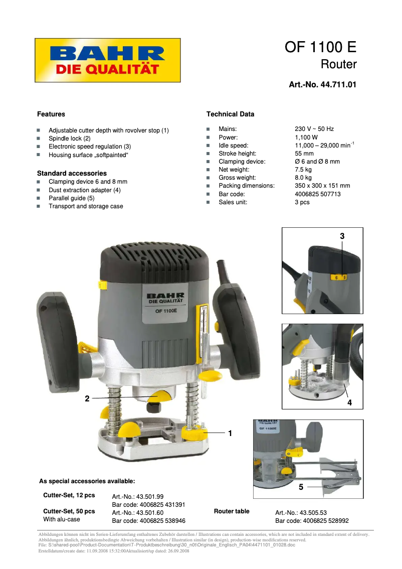 Page 1 of the manual User Manual Max Bahr OF 1100 E