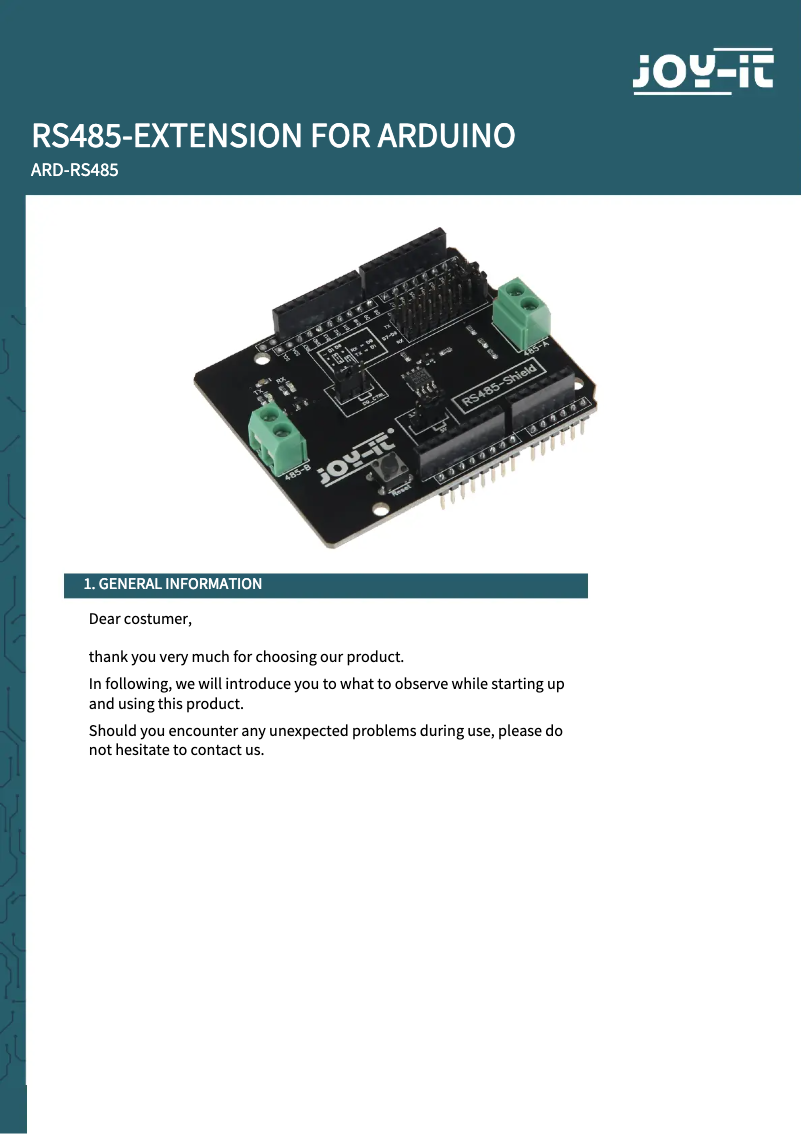 Image de la première page du manuel de l'appareil ARD-RS485