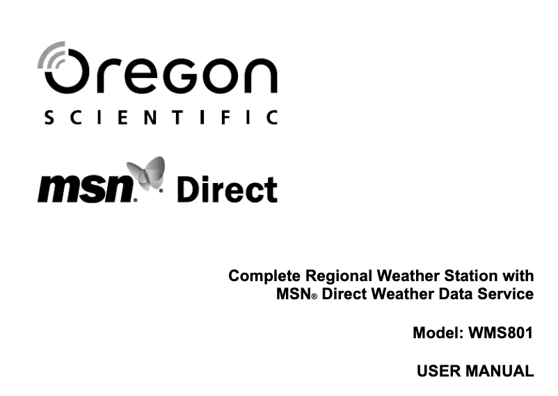 Page 1 of the manual User Manual Oregon Scientific WMS 801